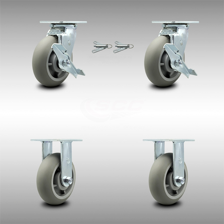 SERVICE CASTER 6 Inch Stainless Steel Thermoplastic Caster Set with 2 Brake/Swivel Lock 2 Rigid SCC-SS30S620-TPRRD-TLB-BSL-2-R-2